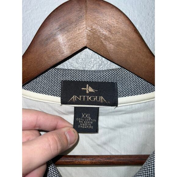 Vintage Antigua Polo Shirt White Checkered Sleeves Collared 100% Cotton Top 2XL - Picture 5 of 8